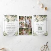 Invitation Trois Volets Rose ivoire Sage Green Floral Photo QR Code Mariag (Intérieur)
