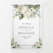 Invitation Trois Volets Rose ivoire Sage Green Floral Photo QR Code Mariag (Page de couverture)