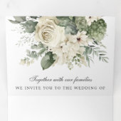 Invitation Trois Volets Rose ivoire Sage vert Floral QR Code Mariage (Intérieur en premier)