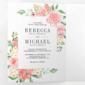 Invitation Trois Volets Rose Jardin de fleurs rose pâle Mariage photo (Intérieur en premier)
