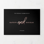 Invitation Trois Volets Rose moderne Gold Foil Script Mariage Suite (Page de couverture)