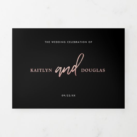 Invitation Trois Volets Rose moderne Gold Foil Script Mariage Suite (Page de couverture)
