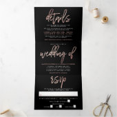 Invitation Trois Volets Rose moderne Gold Foil Script Mariage Suite (Intérieur)