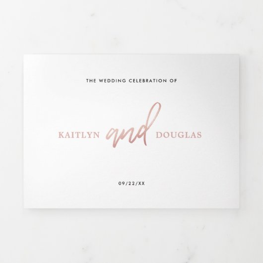 Invitation Trois Volets Rose moderne Gold Foil Script Mariage Suite (Page de couverture)