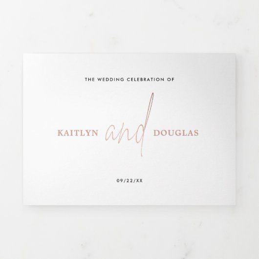 Invitation Trois Volets Rose moderne Gold Foil Script Mariage Suite (Page de couverture)