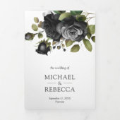 Invitation Trois Volets Rose noir photo collage Mariage blanc (Page de couverture)