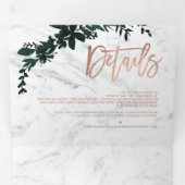 Invitation Trois Volets Rose or script Floral blanc marbre mariage (Intérieur en premier)