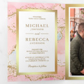 Invitation Trois Volets Rose Pâle Or Feuille Marbre Agate Code QR Mariage (Intérieur en premier)