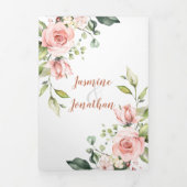 Invitation Trois Volets Rose, Pêche, Aquarelle blanche Mariage Floral (Page de couverture)