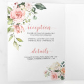 Invitation Trois Volets Rose, Pêche, Aquarelle blanche Mariage Floral (Intérieur en premier)