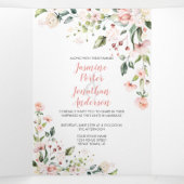 Invitation Trois Volets Rose, Pêche, Aquarelle blanche Mariage Floral (Intérieur au milieu)