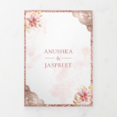 Invitation Trois Volets Rose Rose Or dentelle Florale Indien Mariage Peaco (Page de couverture)