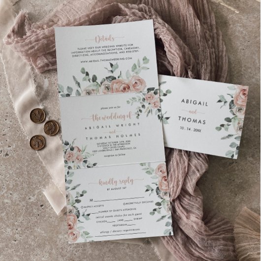 Invitation Trois Volets Rose rose rose classique Mariage