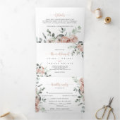 Invitation Trois Volets Rose rose rose classique Mariage (Intérieur)