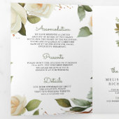 Invitation Trois Volets Roses Blanches Feuilles de Sauge Pot Mason Code QR (Intérieur en premier)