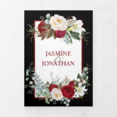 Invitation Trois Volets Roses bordeaux et blanches, sur Arrière - plan noi (Page de couverture)