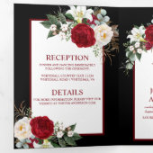 Invitation Trois Volets Roses bordeaux et blanches, sur Arrière - plan noi (Intérieur en premier)