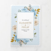 Invitation Trois Volets Roses floraux d'ivoire d'or bleu en un seul Mariag (Page de couverture)