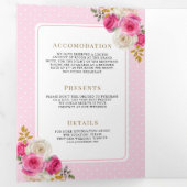 Invitation Trois Volets Roses floraux rose Fuchsia tout en un Mariage de c (Intérieur en premier)