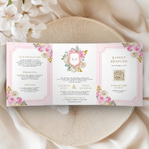 Invitation Trois Volets Roses floraux rose pastel tous en un Mariage de cr