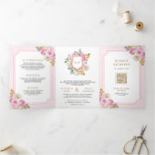 Invitation Trois Volets Roses floraux rose pastel tous en un Mariage de cr (Intérieur)