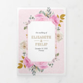 Invitation Trois Volets Roses floraux rose pastel tous en un Mariage de cr (Page de couverture)