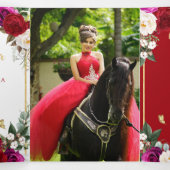 Invitation Trois Volets Roses Fuchsia Rouge Papillons Dorés Quinceañera (Intérieur au milieu)