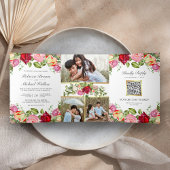 Invitation Trois Volets Roses romantiques rose et rouge Mariage de code QR