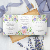 Invitation Trois Volets Roses rose pâle Roses violettes Hydrangea Mariage