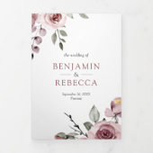 Invitation Trois Volets Roses roses roses Dusty All in One QR Code Mariage (Page de couverture)