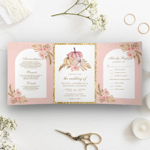 Invitation Trois Volets Roses Roses Roses Roses Roses Boho Pampas Mariage