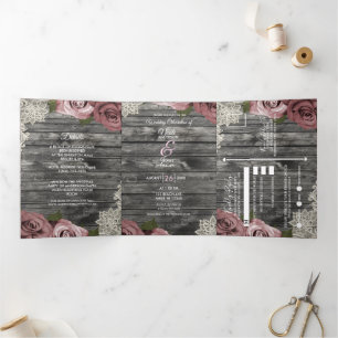Invitation Trois Volets Roses Roses Roses Roses Roses Roses et dentelle Ma