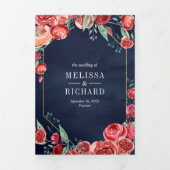 Invitation Trois Volets Roses rouges de Bourgogne moderne Floral Marine Ma (Page de couverture)
