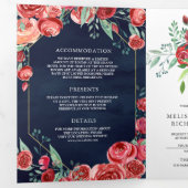 Invitation Trois Volets Roses rouges de Bourgogne moderne Floral Marine Ma (Intérieur en premier)