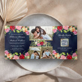 Invitation Trois Volets Roses rouges roses romantiques Code QR Mariage ble