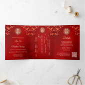 Invitation Trois Volets Rouge cerise en fleurs | Mariage chinois (Intérieur)