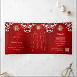 Invitation Trois Volets Rouge Fleur de cerisier blanc | Mariage chinois<br><div class="desc">Ce faire-part de mariage chinois traditionnel bilingue présente de jolies fleurs de cerisiers blancs et un double symbole de bonheur rond d'or sur un arrière - plan chatoyant rouge rubis. Noms de mariée et de mariée dans un élégant script classique. Invitation à la cérémonie chinoise de faire-part de mariage ou...</div>