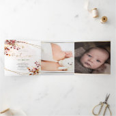 Invitation Trois Volets Rouille d'Orange Feuillage Aquarelle Bapteme (Intérieur)