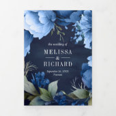 Invitation Trois Volets Royal Blue Floral Mason Jar QR Code Marine Mariage (Page de couverture)