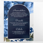 Invitation Trois Volets Royal Blue Floral Mason Jar QR Code Marine Mariage (Intérieur en premier)