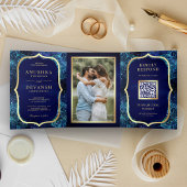Invitation Trois Volets Royal Blue Galaxy Mandala QR Code Mariage indien