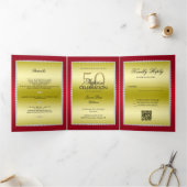 Invitation Trois Volets Ruby, Gold Photo, QR Code 50th Surprise Birthday (Intérieur)