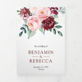 Invitation Trois Volets Russe Blush rose Bourgogne Floral QR Code Mariage (Page de couverture)