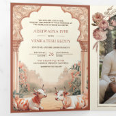Invitation Trois Volets Russe Boho Earthy Floral Mariage de vache indienne (Intérieur en premier)