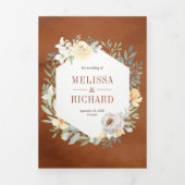 Invitation Trois Volets Russe Boho Earthy Peach Floral Terracotta Mariage (Page de couverture)