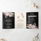 Invitation Trois Volets Russe Boho rose Floral Pampas Mariage noir (Intérieur)