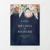 Invitation Trois Volets Russe Boho Terme Floral Pampas Mariage bleu marine (Page de couverture)