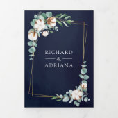 Invitation Trois Volets Russe Coton or Eucalyptus QR Code Mariage de marin (Page de couverture)
