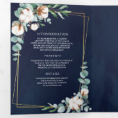 Invitation Trois Volets Russe Coton or Eucalyptus QR Code Mariage de marin (Intérieur en premier)