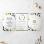 Invitation Trois Volets Russe Eucalyptus Wreath QR Code Mariage (Intérieur)